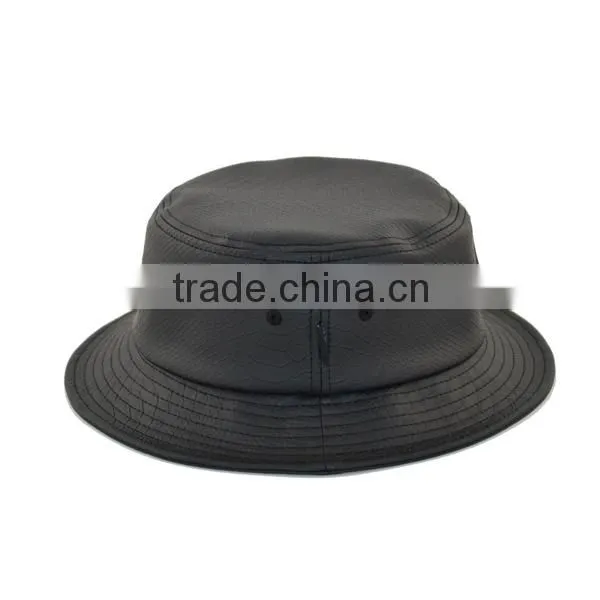 Short Brim Designer Wholesale Black Leather Blank Bucket Hat photo-4