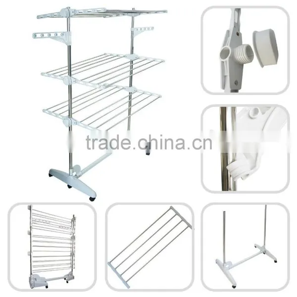Clothes Airer Drying Rack Extra Large Deluxe 3 Tier Clothes Drying Rail (20M Hanging Space) White and Orange Folding Hangers Fla photo-3
