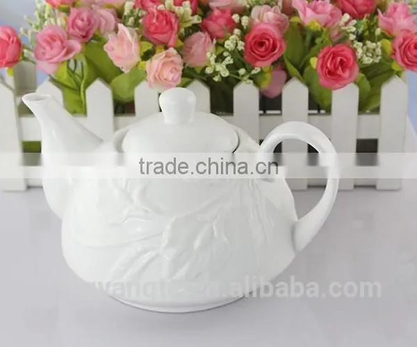 Plain White Porcelain Teapot,ceramic Teapot With Embossing Design photo-3