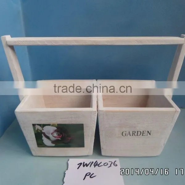 Wooden Flower Pot Planters With Handle for Garden Home Decoration