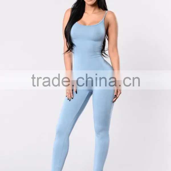 Wholesale Women Rompers Trendy and Stylish 95% Cotton 5% Spandex Spaghetti Strap Catsuit Womens Bodycon Jumpsuit photo-2