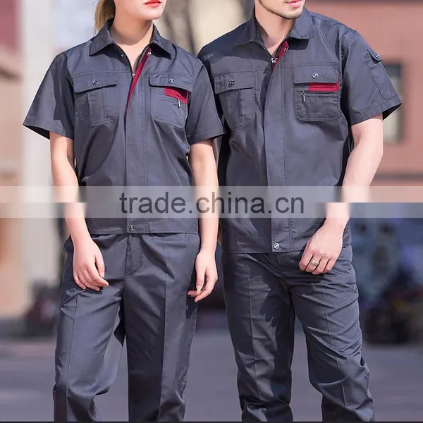Short-sleeved Navy Blue Work Clothes Factory Workshop Suit photo-3