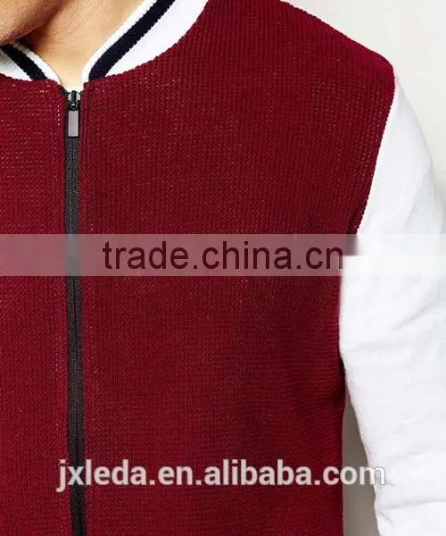 Knitted Burgundy Baseball Jacket, Stylish 3XL Coat Men photo-4