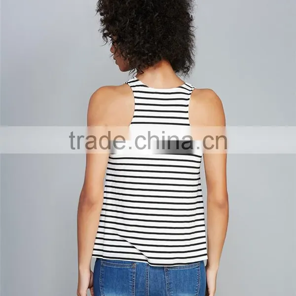 Simple Design Striped Singlet Loose Tank Tops Wholesale Women photo-3