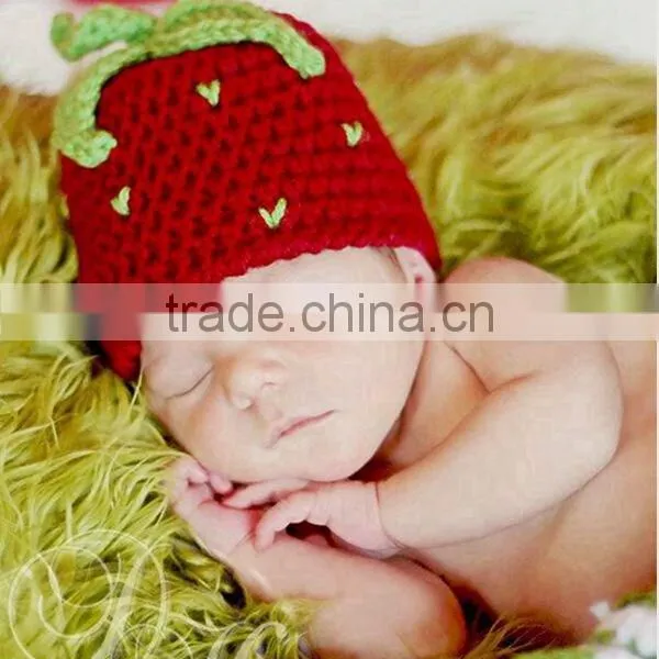 Lovely Wool Hat Crochet Baby Strawberry Hat photo-3