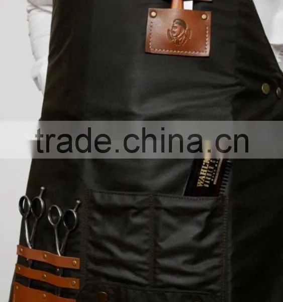 Hand Crafted Custom Logo Black Barber Waxed Canvas Apron for Mens photo-5