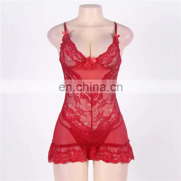 Fashionable Red Short Satin Mature Sexy Nightgown photo-4