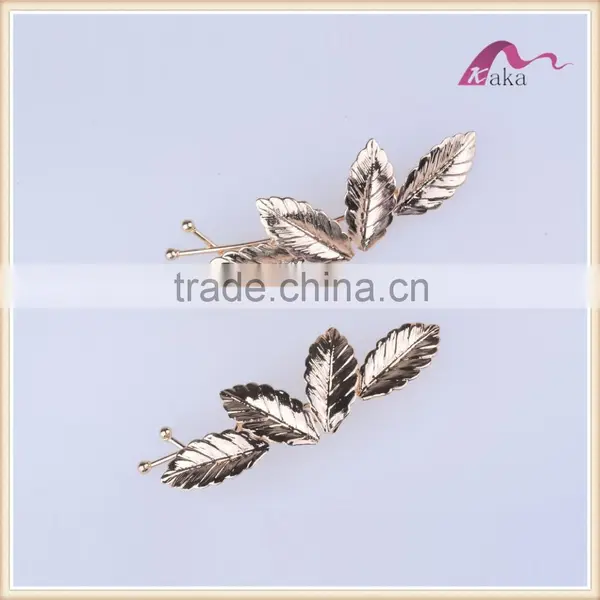 Fancy Women Metal Gold Plate Leaves Hair Pins for Women High Fashion photo-3