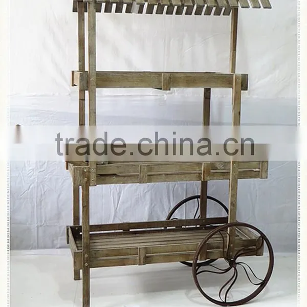 Handmade Outdoor Vintage Solid Wooden Flower Cart Wholesale for Garden Decor. HW15A00309
