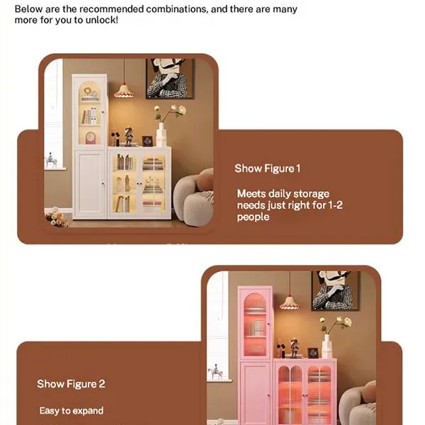 High-End Water-Proof Metal Storage Unit-CBT6584 |French Style Small Bookcase With Rounded Gold Pulls Arched Rainbow Glass Doors photo-5
