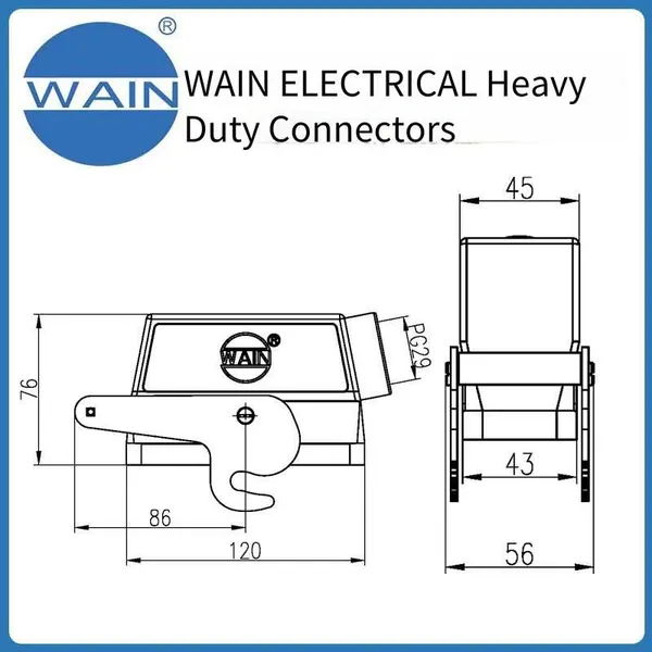 Wain Heavy-duty Connector H24b-seh-1l/c-pg29, Rectangular Connector With Metal 24b Housing, Aviation Plug photo-3