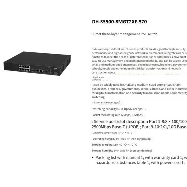 Dahua Dh-s5500-8mgt2xf-370 8-port Layer 3 Managed Poe Switch photo-4