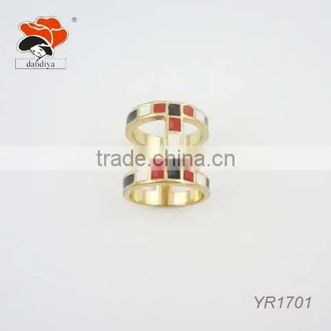 Beautiful Two Connected Colorful Enamel Circle Wedding Ring