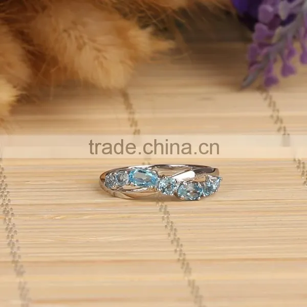 Jewelry Factory Wholesale Hot Selling New Fashion Costume Jewelry Blue Topaz Rhodium Plated Silver Jewelry Ring photo-3