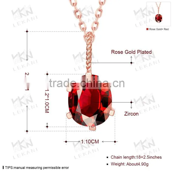 New Design Women Necklace 2016,rose Gold Chain Necklace Red Zircon photo-4