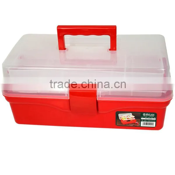 LAOA 14.5 Red Color Inch Transparent Plastic Tool Box With Drawer photo-2