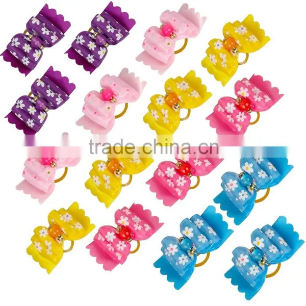 Flowers Pattern Wholesale Dog Boutique Hair Bows Small Dog Hair Bows photo-2