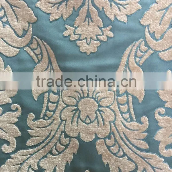 2016 Plain Dyed Damask Light Blue Chenille Sofa Curtain Home Textile Fabrics Width 150 cm