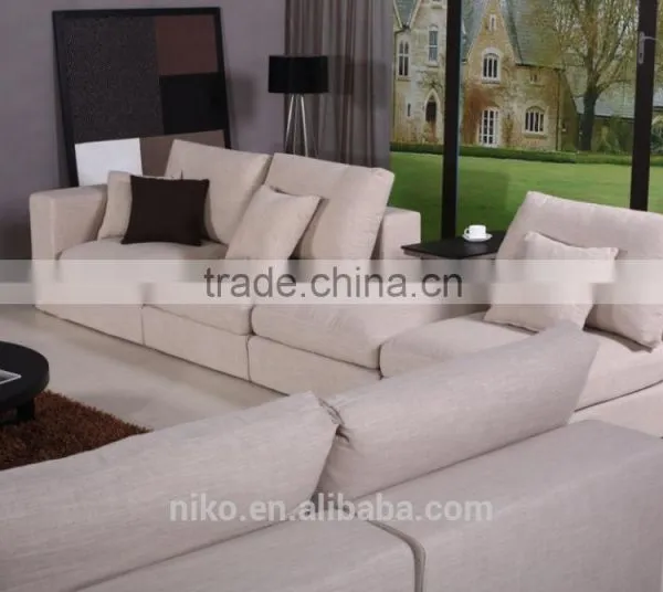 Beige Color Corner Sofa High Quality Cotton and Linen Fabric Solid Wood Legs Feather Sofa Set photo-2