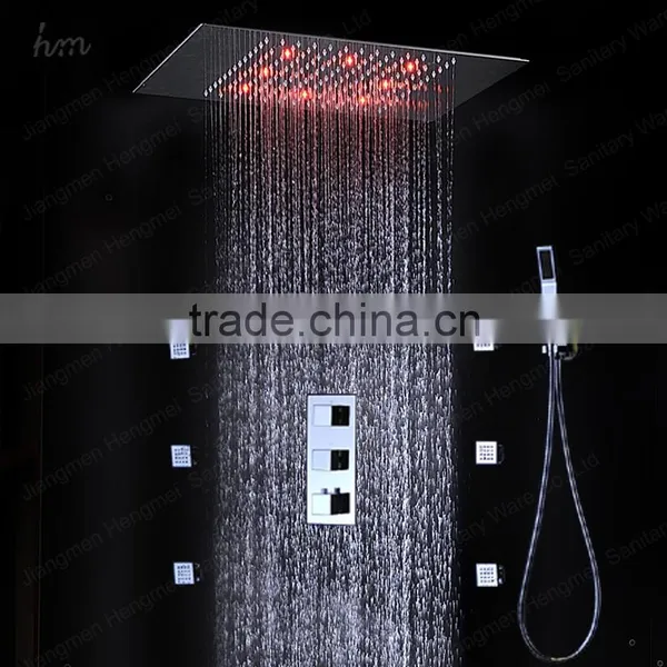 Chrome Finish Led Shower Faucet Embed Ceiling Square Shower Set Stainless Steel Shower Head With Led Hydro Power Lights photo-2
