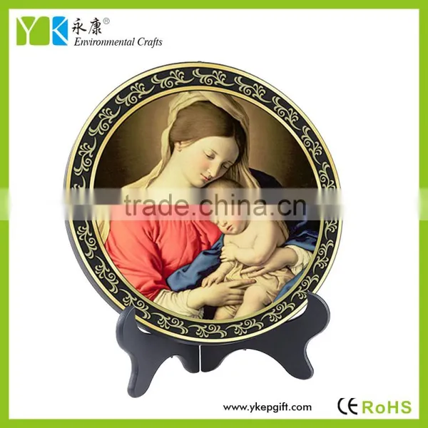 Religious Catholic Christian Blessed Virgin Mary and Baby Jesus Plate Activated Carbon Carving Craft photo-2