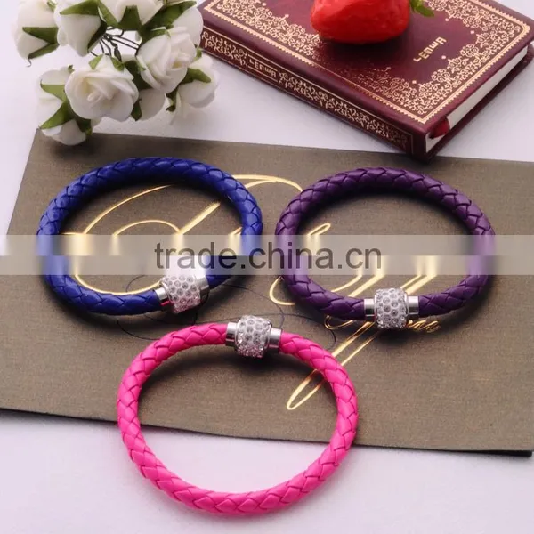 Antique Classical Leather Magnetic Clasp Bracelet Jewelry , Nnisex Smooth Pattern Crystal Leather Bracelet/ photo-3