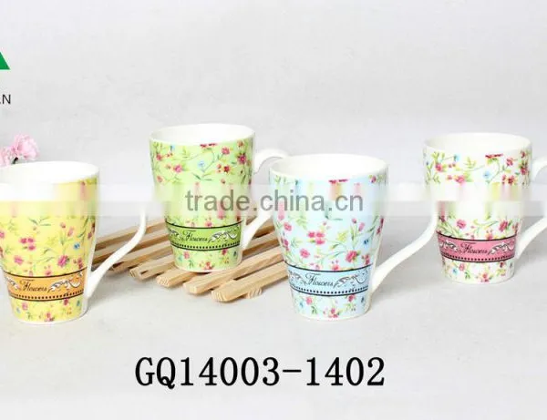 Dehua 10oz Fine Bone China Mug Coffee Mug With Handle and Decal Flower photo-3