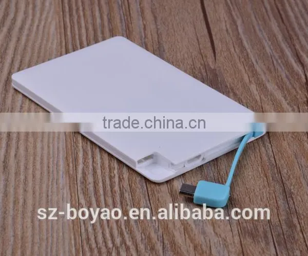 2016 Built-in-cable Card 2600 Mah Power Bank, Super Thin Credit Card Power Bnak photo-2