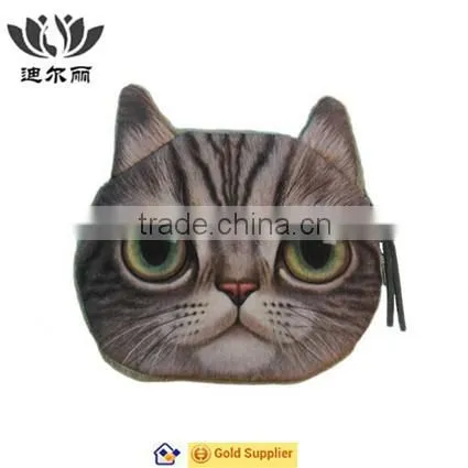 New Style Cute Gray Cat Face Zipper Case Coin Kids Purse Wallet Makeup Bag Pouch photo-4