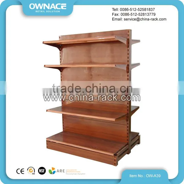 Wooden Grain Printed Supermarket Stainless Steel Grocery Shelf photo-2