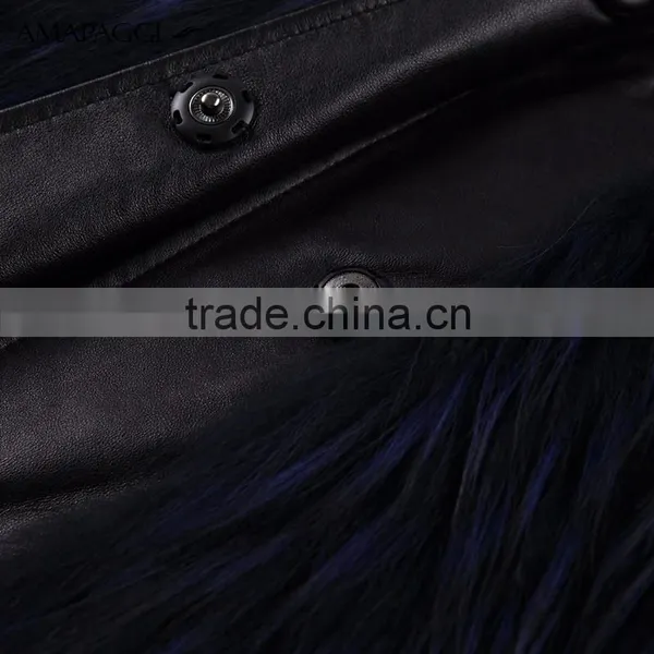 Hot Sale Dark Blue Sliver Fox Fur Vest With Leather Vest photo-4