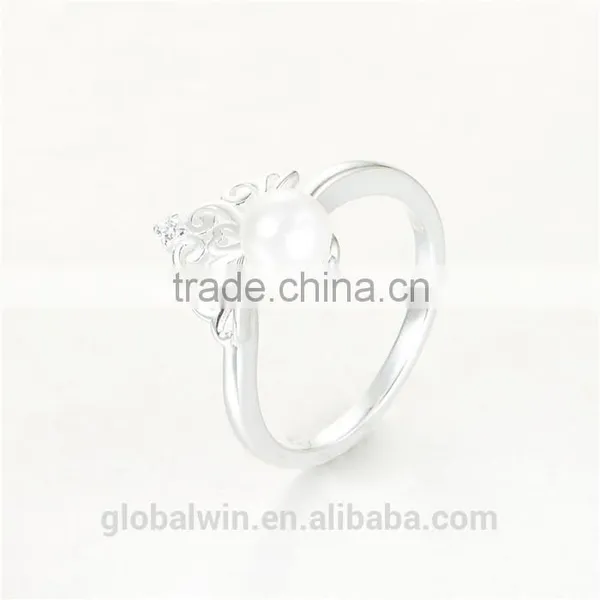 S925 Sterling Silver Princess Pearl Crown Open Rings photo-3