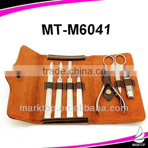 High End Stainless Still Leather Purse Size Manicure Set photo-2
