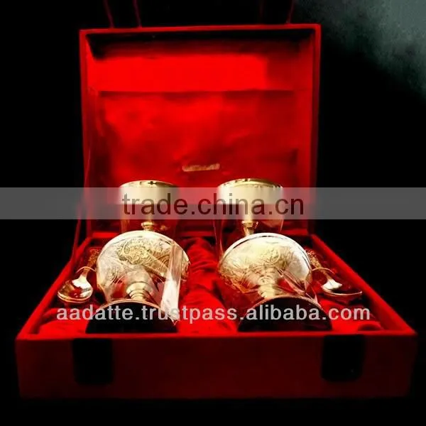 New Design Silver Plated Brass Metal Ice Cream 4 Bowl Gift Set photo-3