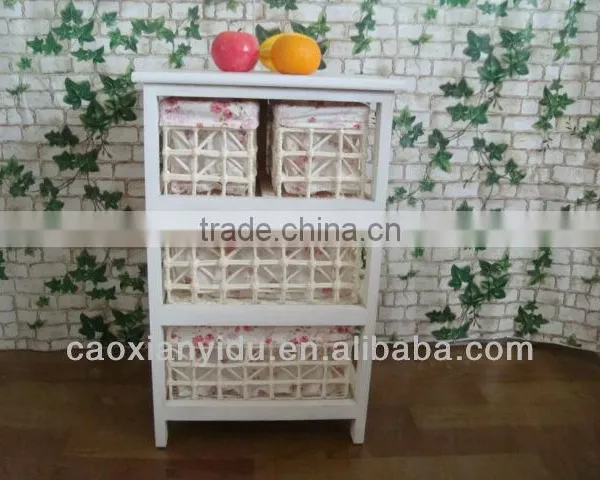European Minimalist Garden Rattan Storage Cabinets Lockers Small White Wooden Storage Cabinet Wicker Drawers photo-2