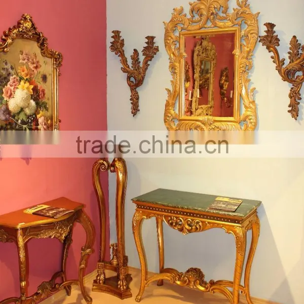 Reproduction Hand Carved Furniture Console Table With Green Marble photo-3
