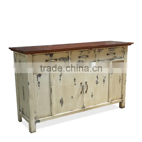 Buffet Console Oriental Rustic Painted Mahogany Wood Furniture photo-4