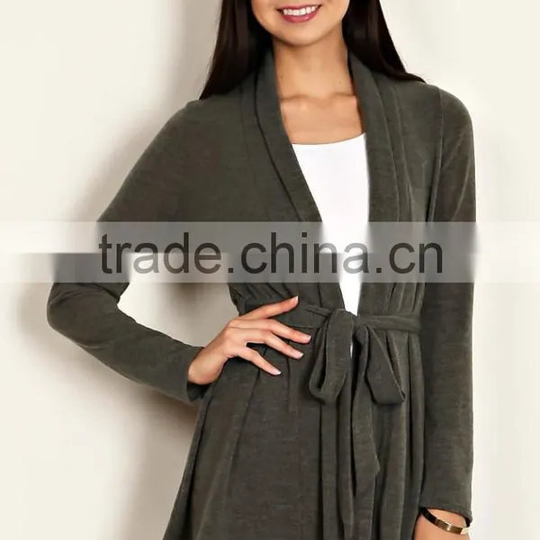 New Style Fashion Design Short Cardigan Winter Wear Loose Large Size Ladies Heather Knit Open Cardigan With Waist Tie photo-4
