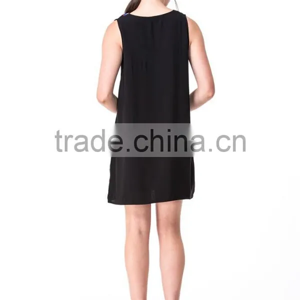 Beaded Embroidery Shift Dress Factory Price Accept Small Order V-neck Sleeveless Dress in Navy Blue Women Dress photo-2