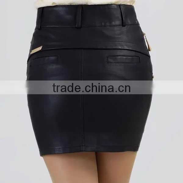Top Fashion Fake Leather Deisgn Sexy Girls Tight Skirts With Back Pockets photo-2