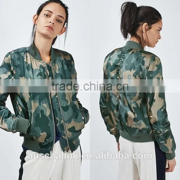 Hot Sale Lady Shiny Camo Print Bomber Jackets Customized China photo-6