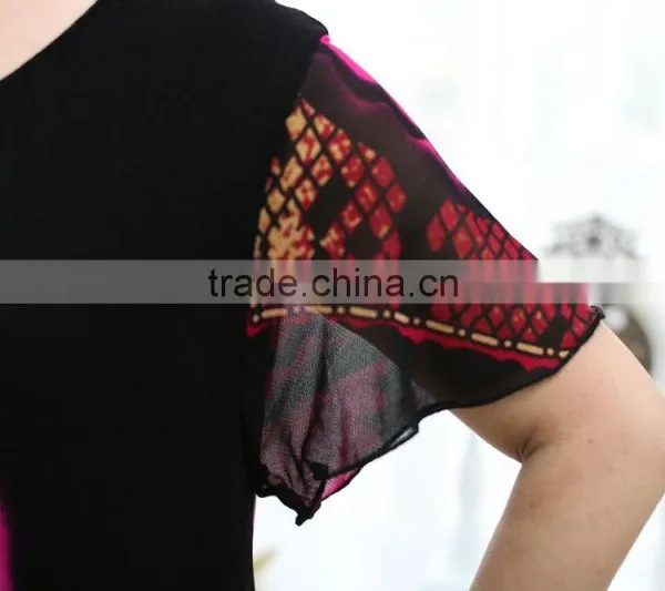 Elegant Lace Formal Short Sleeve Printed Floral Loose Blouses for Old Ladies photo-5