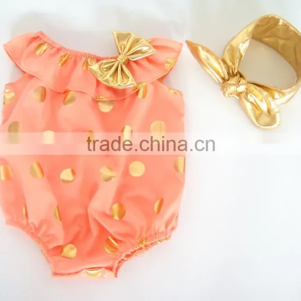 Gold Polka Dots Bubble Romper Birthday Playsuit Pink Gold Polka Dots Pink Outfit Sequin Glitter Sparkle Baby Romper photo-4