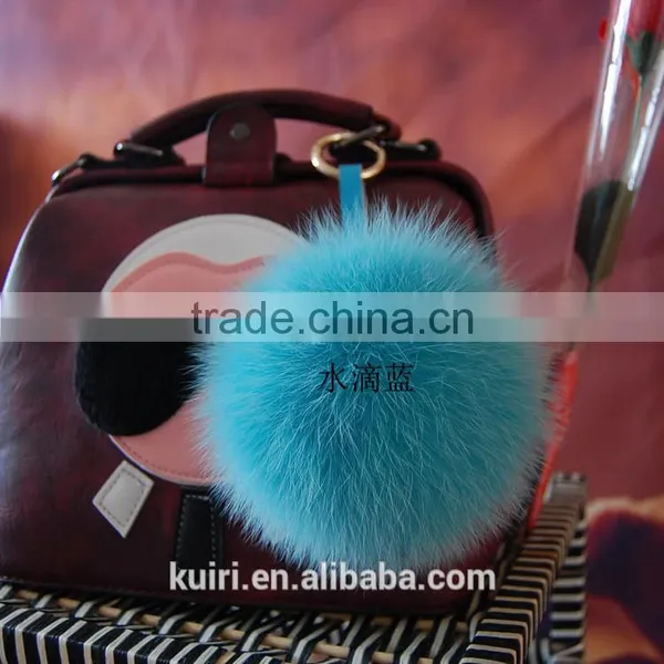 2016 Beautiful Bag or Garment Car Charms Pure Colors Pompom Wholesale Genuine Fox Fur Pom Pom Keychain photo-3