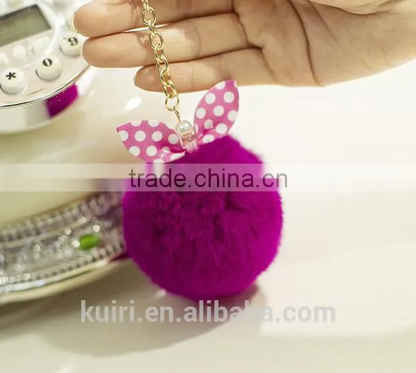 Hot Selling New Rabbit Pom Pom Fur Ball Bow Cell Phone Keychain Pendant Charm Key Chain Mirror Case For IPhone photo-3
