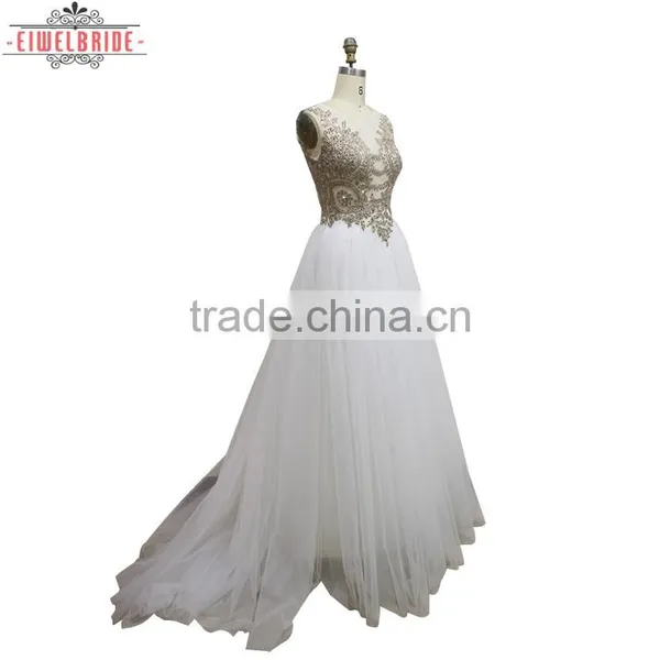 OEM Long Floor-length White A Line Wedding Dress photo-3