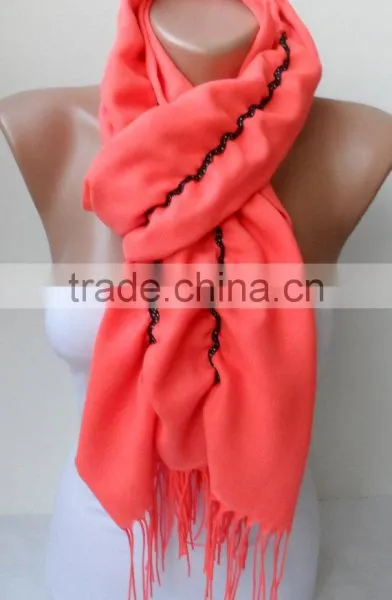 Ruffle Pashmina Scarf.Coral Scarf Ruffled Scarf Frilly Scarf Orangescarf Elegancescarf Pashmina Shawls Fashion Gifts photo-6