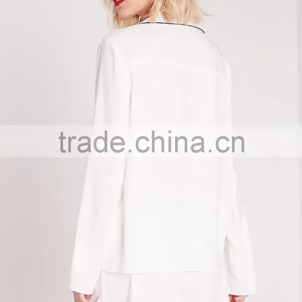 New Arrival Contrast Pipi Pyjama Set Wholesale Adult Women Pajama White photo-5
