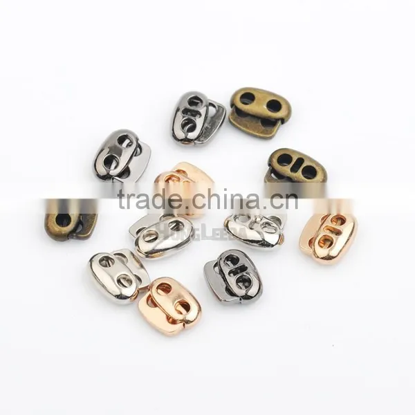 4 Colors Small Oval Metal Alloy Stoppers Toggle Cord Locks Drawstring Lock Two Holes for 3mm Bungee Cord STP-018 photo-4