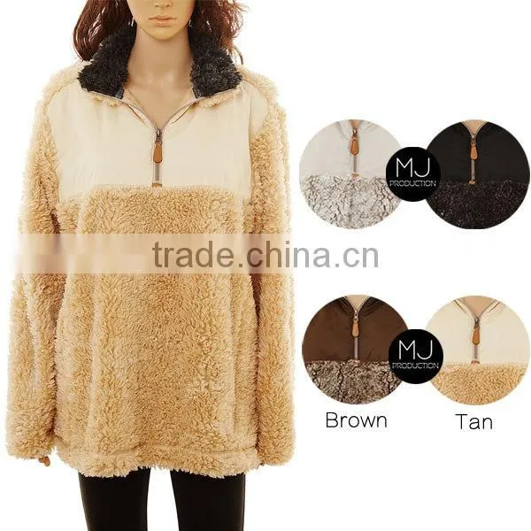Factory Wholesale Women Quarter Zip True Grit Frosted Collar Monogrammed Fleece Pullover photo-4